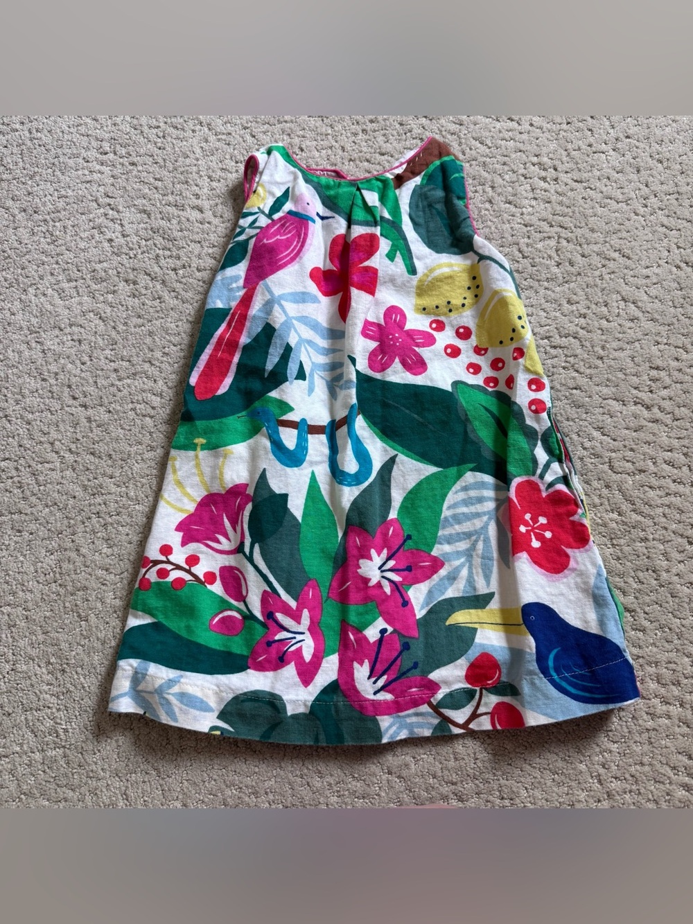 Mini Boden Jungle Sleeveless Shift Dress Linen Cotton Colorful Birds 2-3 Y